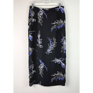 Hillard Hanson Skirt Womens M Black Floral Maxi Straight Elastic Waist Botanical